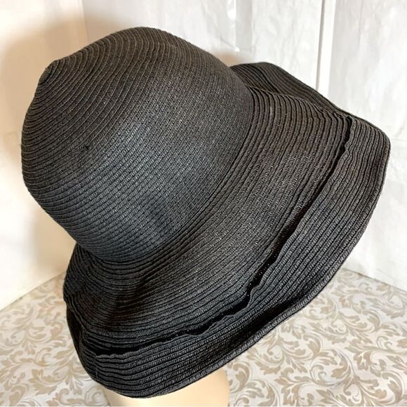 Kathy Jeanne Floppy Bucket Straw Black Hat Size M/L Gorgeous - Picture 2 of 8